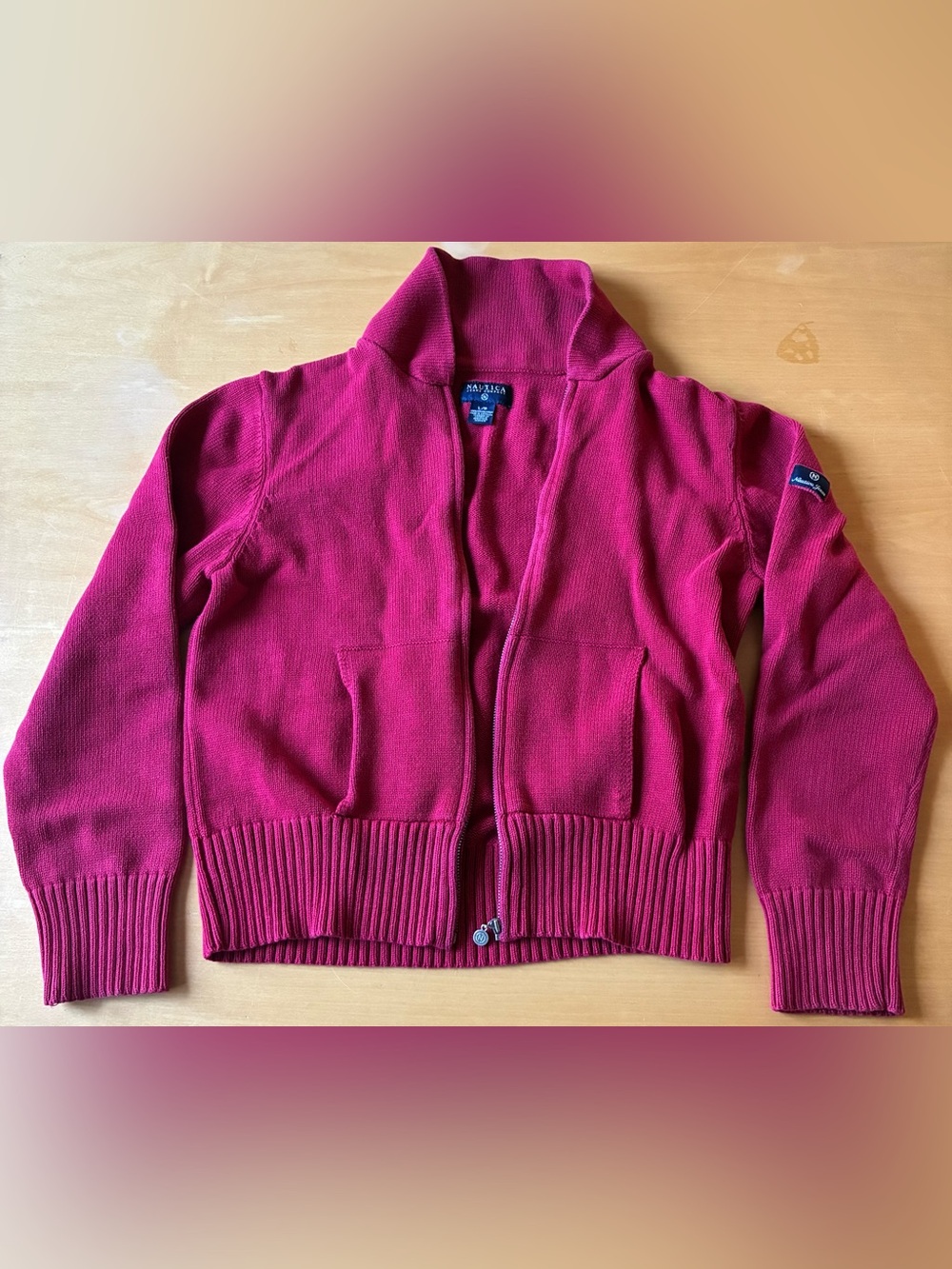 Nautica Jeans Company Burgundy Full Zip Knit Sweater Men’s Large